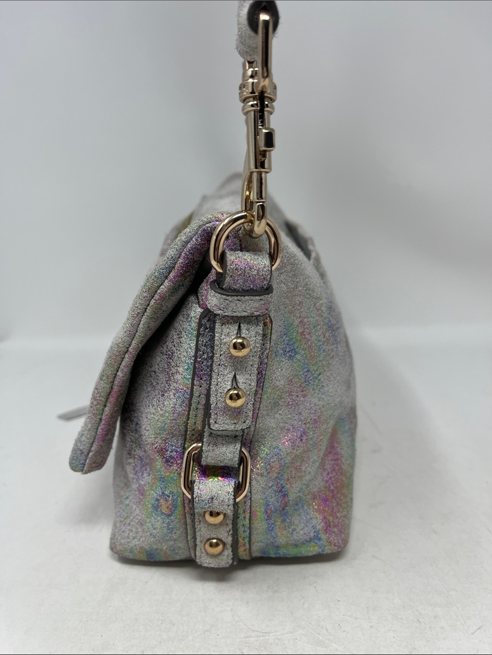 AIMEE KESTENBERG SUEDE LEATHER NUBUCK IRIDESCENT FOLDOVER CROSSBODY BAG GOLD - Picture 5 of 16